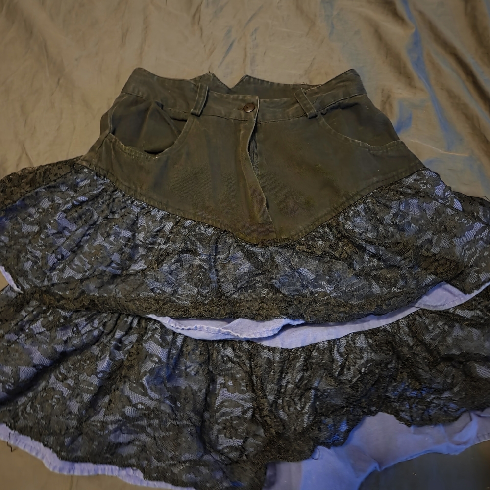 Vintage Jerry Leigh Black And Purple Lace Skirt
